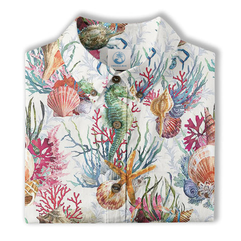Ocean Animals Hawaiian Button Up Shirt, Sea Hawaii Shirt - The Palmix