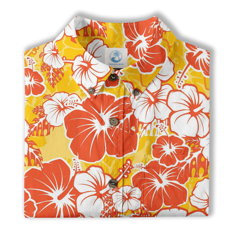 Hibiscus Floral Pattern Hawaiian Button Up Shirt, Sea Hawaii Shirt - The Palmix