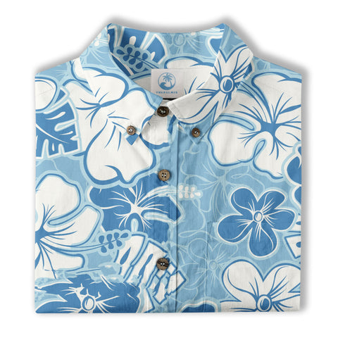 Hibiscus Floral Pattern Hawaiian Button Up Shirt, Sea Hawaii Shirt - The Palmix