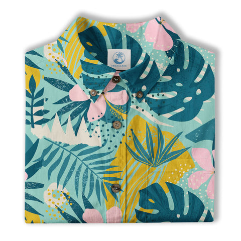 Hibiscus Floral Pattern Hawaiian Button Up Shirt, Sea Hawaii Shirt - The Palmix