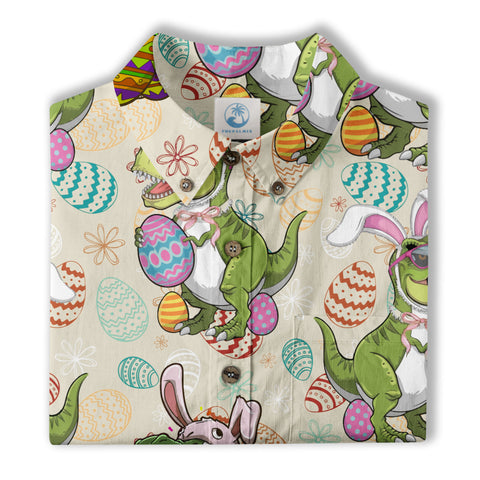 Easter Dinosaur Hawaiian Shirt Men Women Kid Youth, Bunny Dinosaur And Easter Eggs Shirt - The Palmix