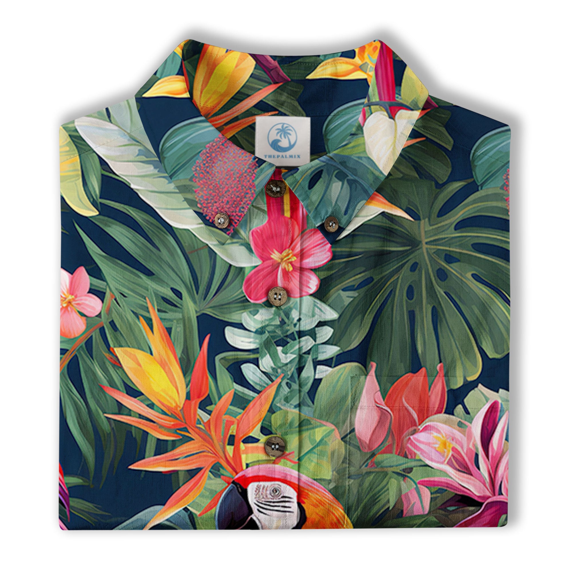 Colorful Flamingo Palm Leaf Hawaiian Shirt, Vintage Aloha Shirt, Island Vacation Wear - The Palmix