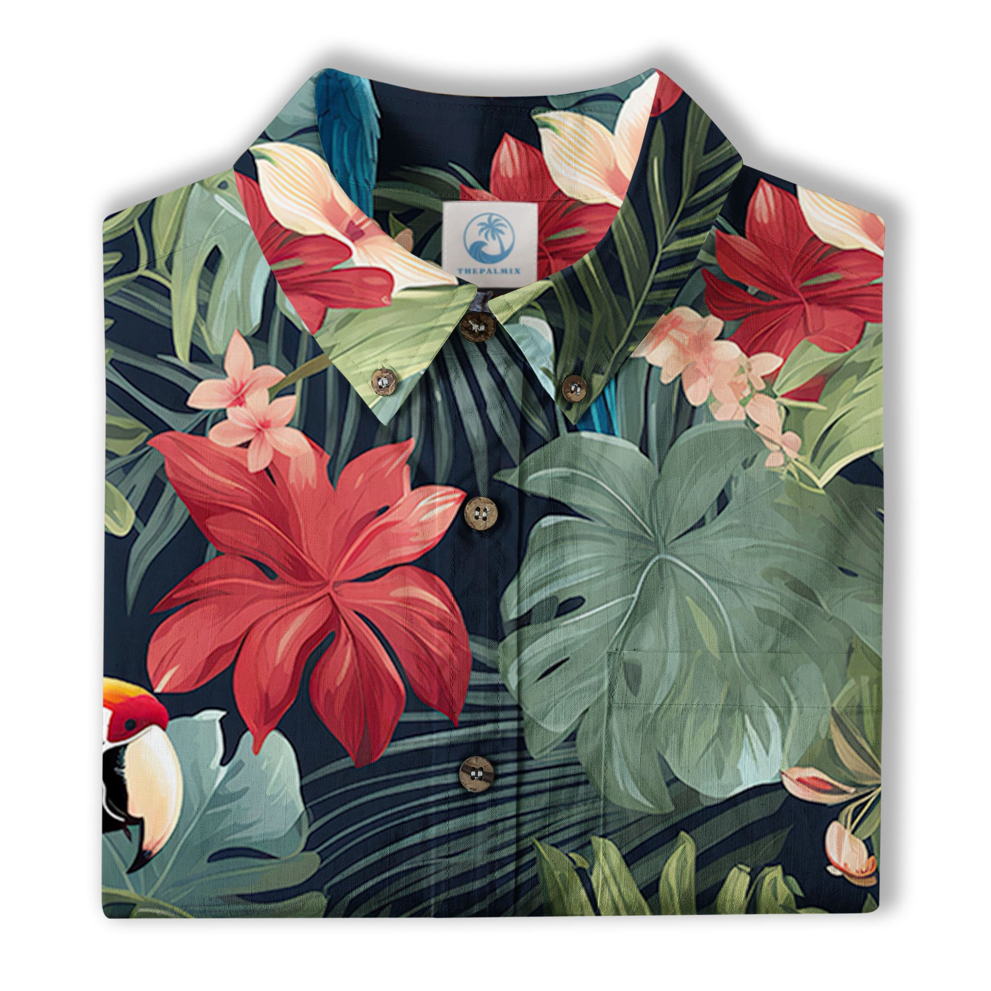 Colorful Flamingo Palm Leaf Hawaiian Shirt, Vintage Aloha Shirt, Island Vacation Wear - The Palmix