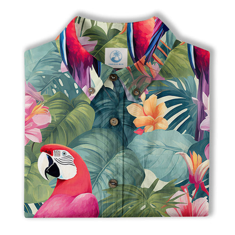 Retro Parrot Tropical Getaway Hibiscus Shirt, Hawaiian Vacation Outfit Aloha Hawaii Shirt - The Palmix