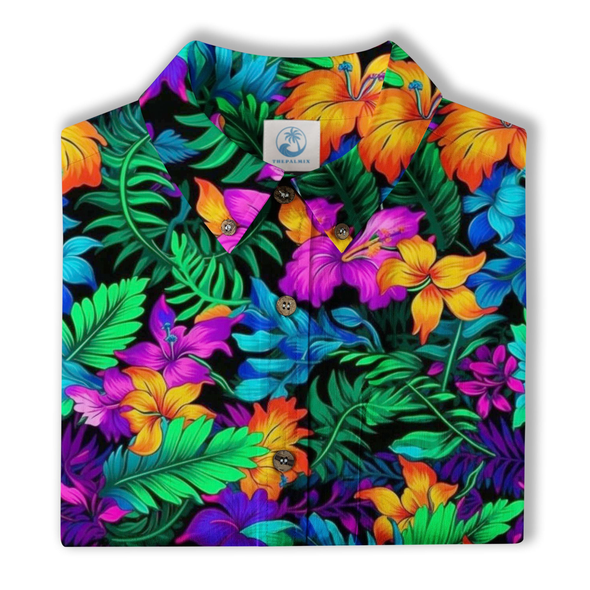 Tropical Sunset Surf & Palm Hawaiian Shirt – Vibrant Island Look – Electric Beach Pattern Aloha Hawaii Shirt - The Palmix