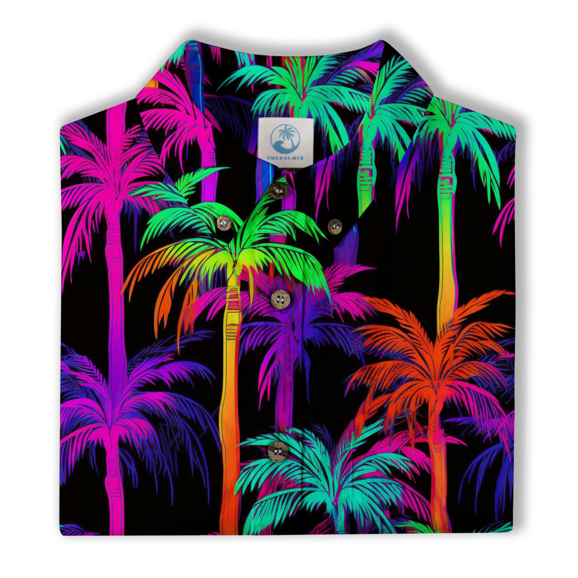 Tropical Sunset Surf & Palm Hawaiian Shirt – Vibrant Island Look – Electric Beach Pattern Aloha Hawaii Shirt - The Palmix
