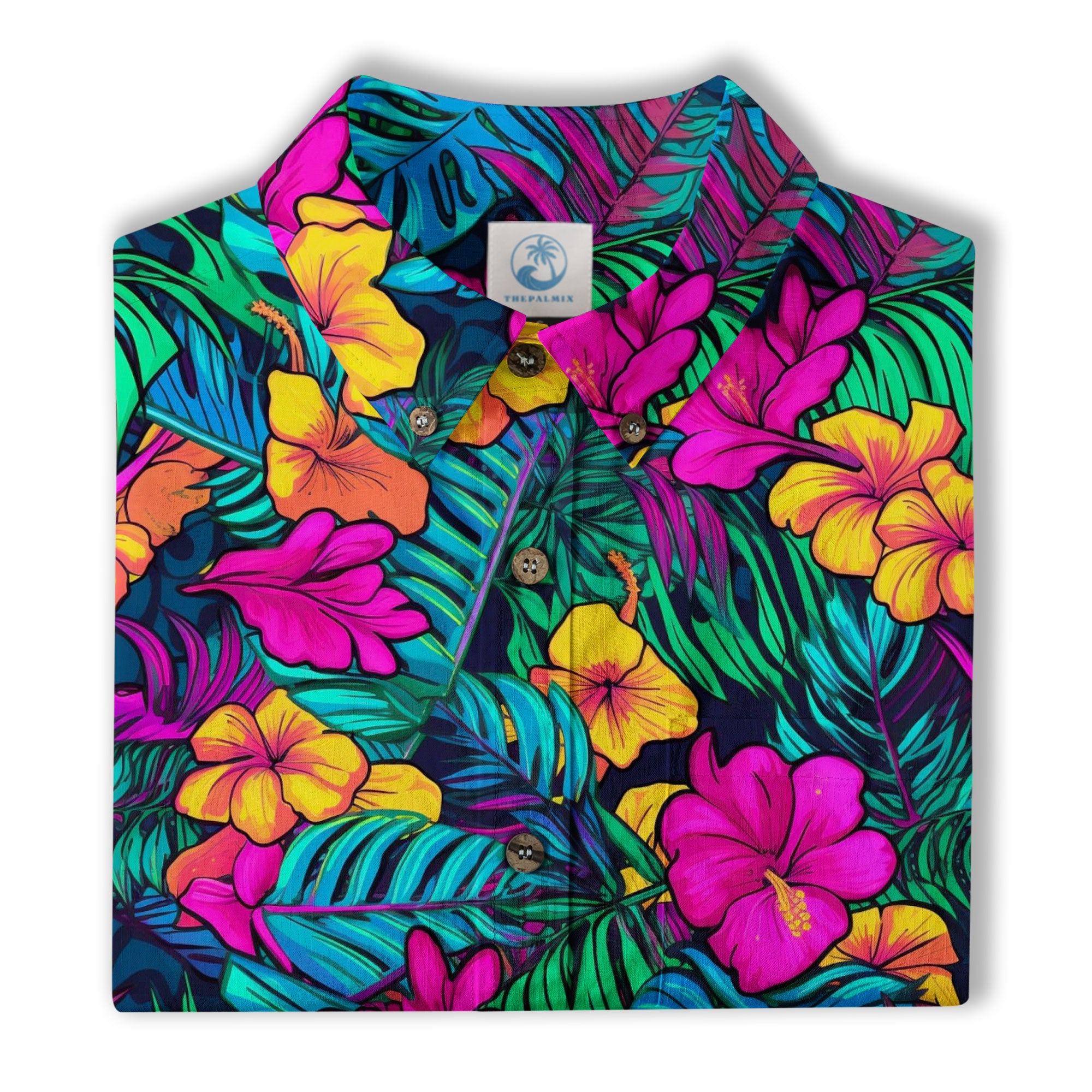 Electric Jungle Paradise Hawaiian Shirt, Colorful Tropical Beach Aloha Shirt - The Palmix