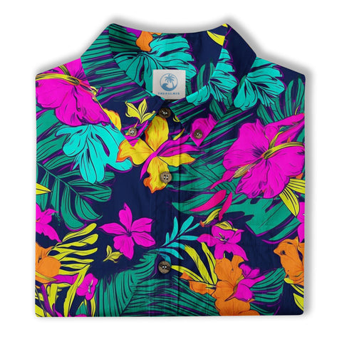 Electric Jungle Paradise Hawaiian Shirt, Colorful Tropical Beach Aloha Shirt, Hawaiian Summer Vibes Hawaiian Shirt - The Palmix