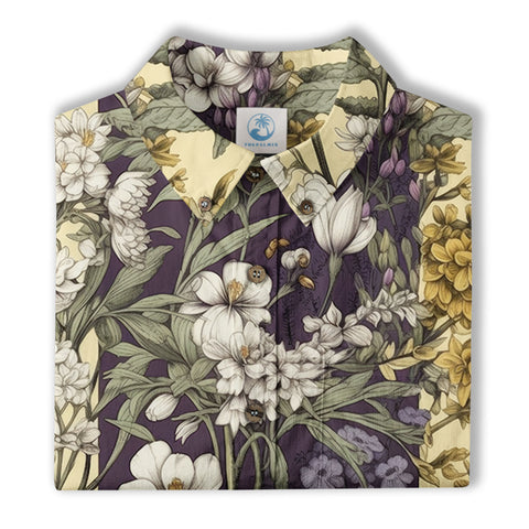Vintage Floral Seamless Patterns Aloha Hawaii Shirt, Botanicals Hawaiian Button Up Shirt for Men - The Palmix