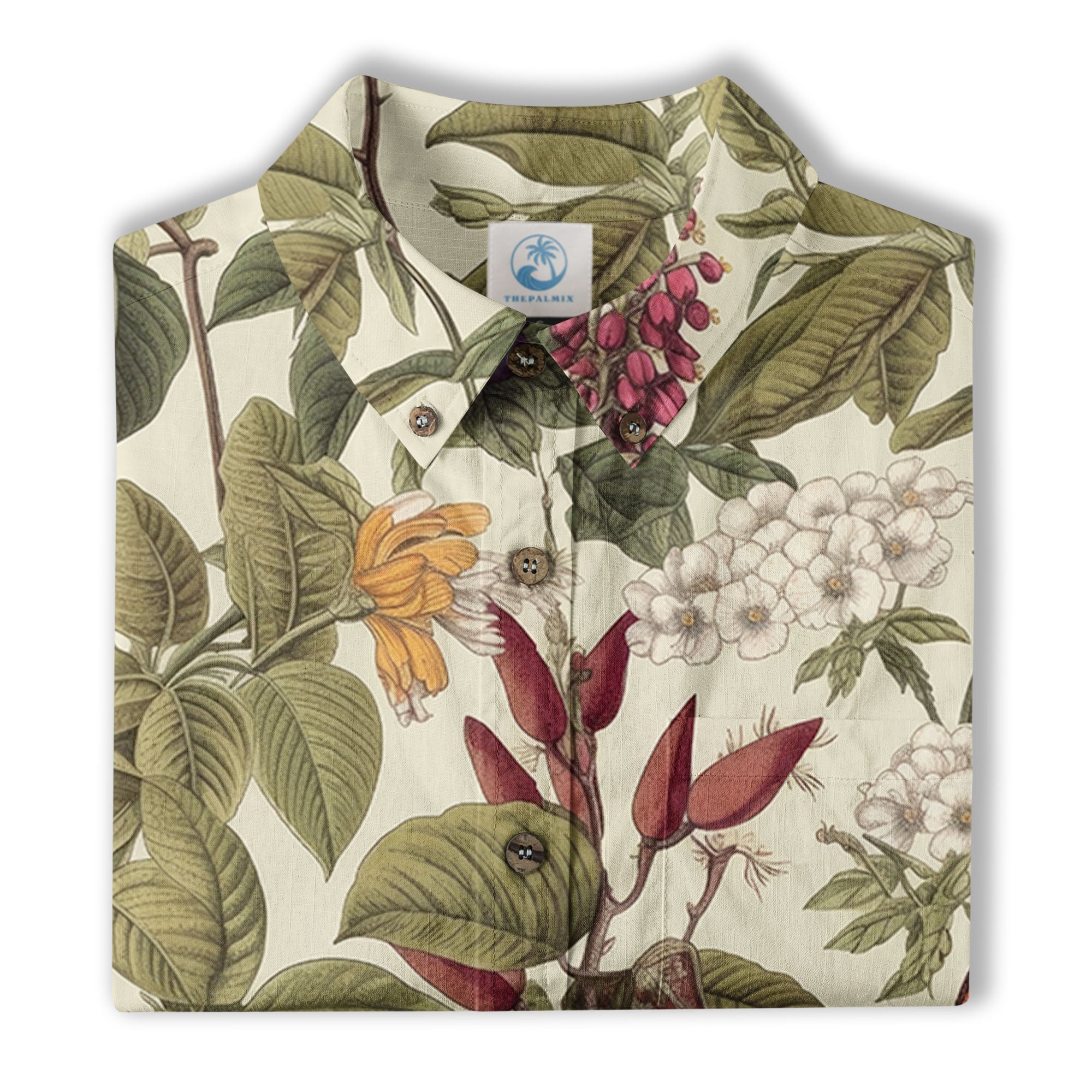 Vintage Floral Seamless Patterns Aloha Hawaii Shirt, Botanicals Hawaiian Button Up Shirt for Men - The Palmix
