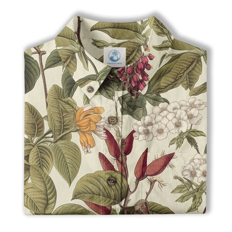 Vintage Floral Seamless Patterns Aloha Hawaii Shirt, Botanicals Hawaiian Button Up Shirt for Men - The Palmix