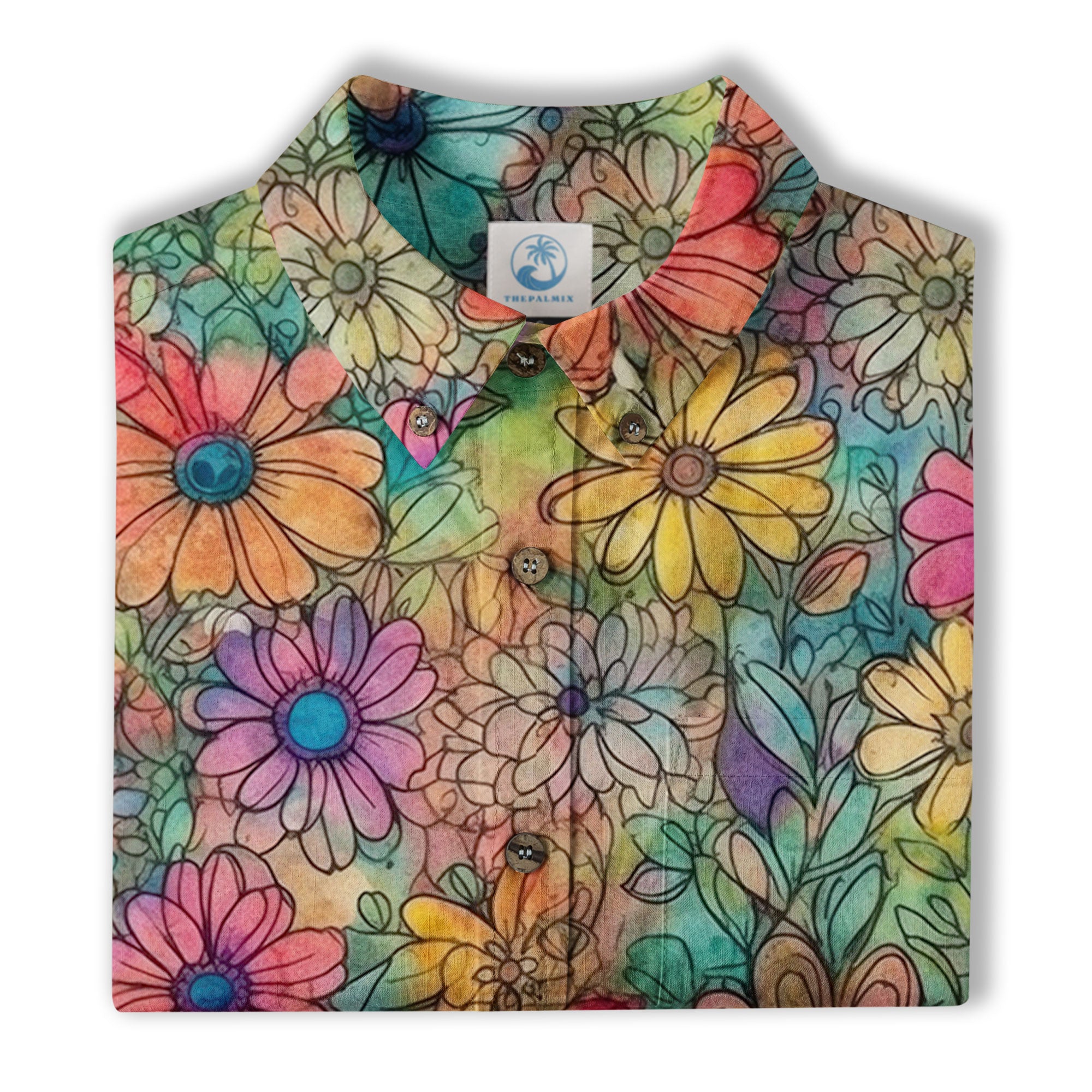 Colorful Hippie Flowers Patterns Hawaii Shirt, Groovy Floral Pattern Hawaiian Shirt for Men Women - The Palmix