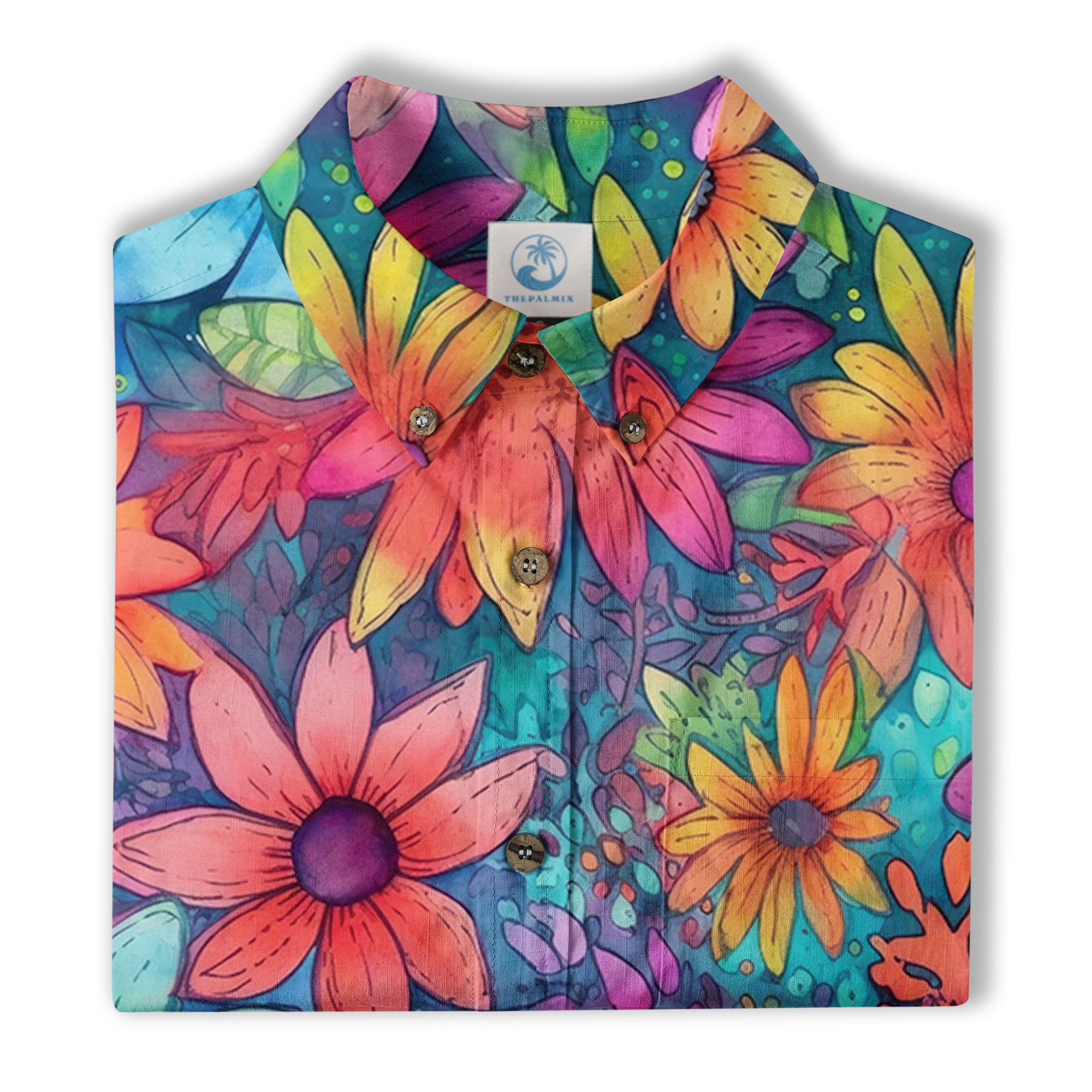 Colorful Hippie Flowers Patterns Hawaii Shirt, Groovy Floral Pattern Hawaiian Shirt for Men Women - The Palmix