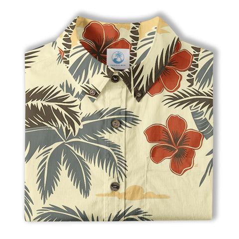 Retro Hibiscus Flowers Aloha Hawaii Shirt, Floral Hawaiian Button Up Shirt - The Palmix