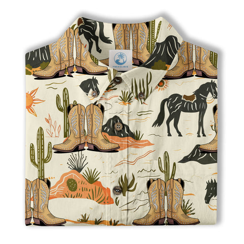 Western Hawaiian Shirt Boots on the Ground Hawaiian Cowboy Cowgirl Shirt - The Palmix