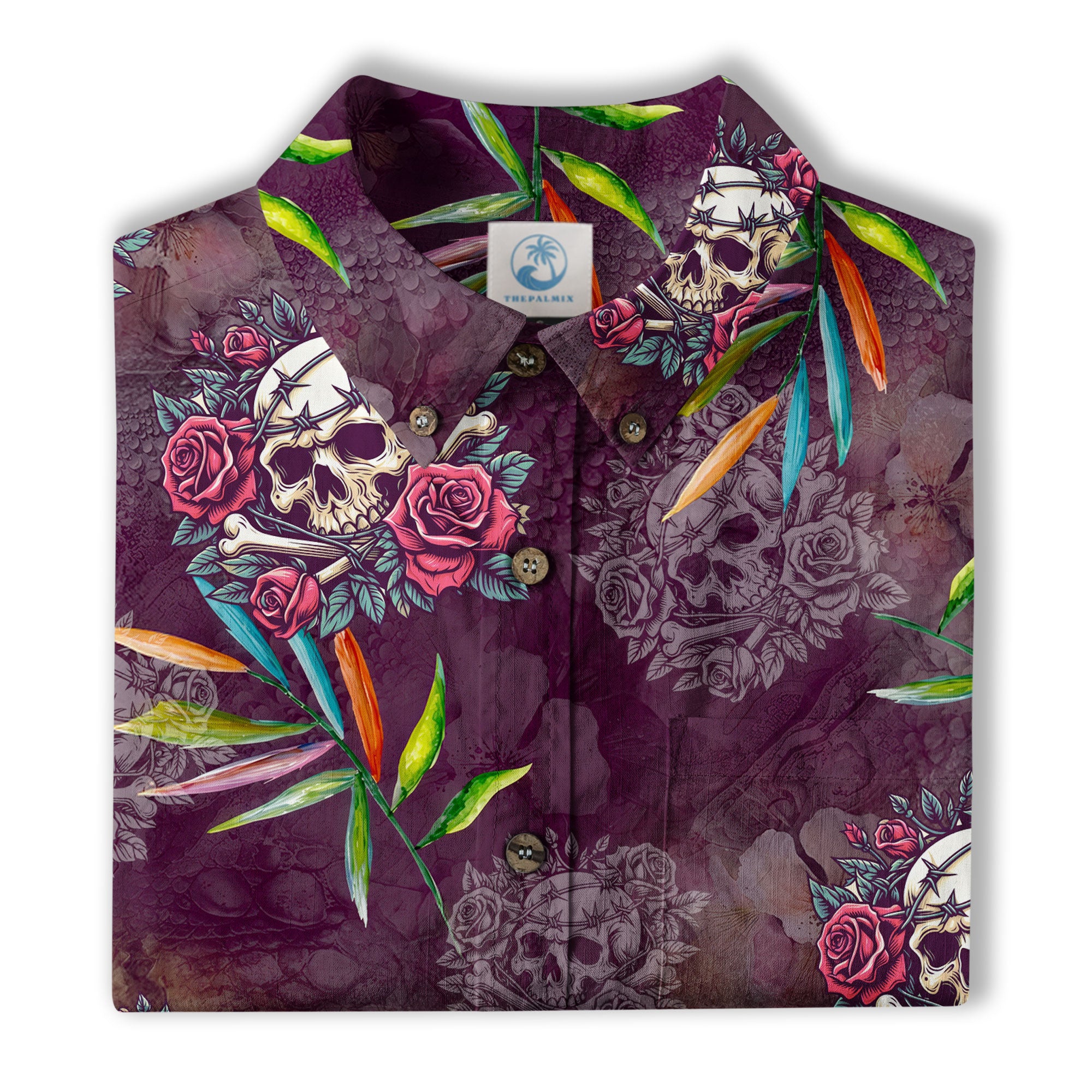 Allover Skull Hawaiian Shirt Floral Skull Rose Pinapple Hawaiian - The Palmix