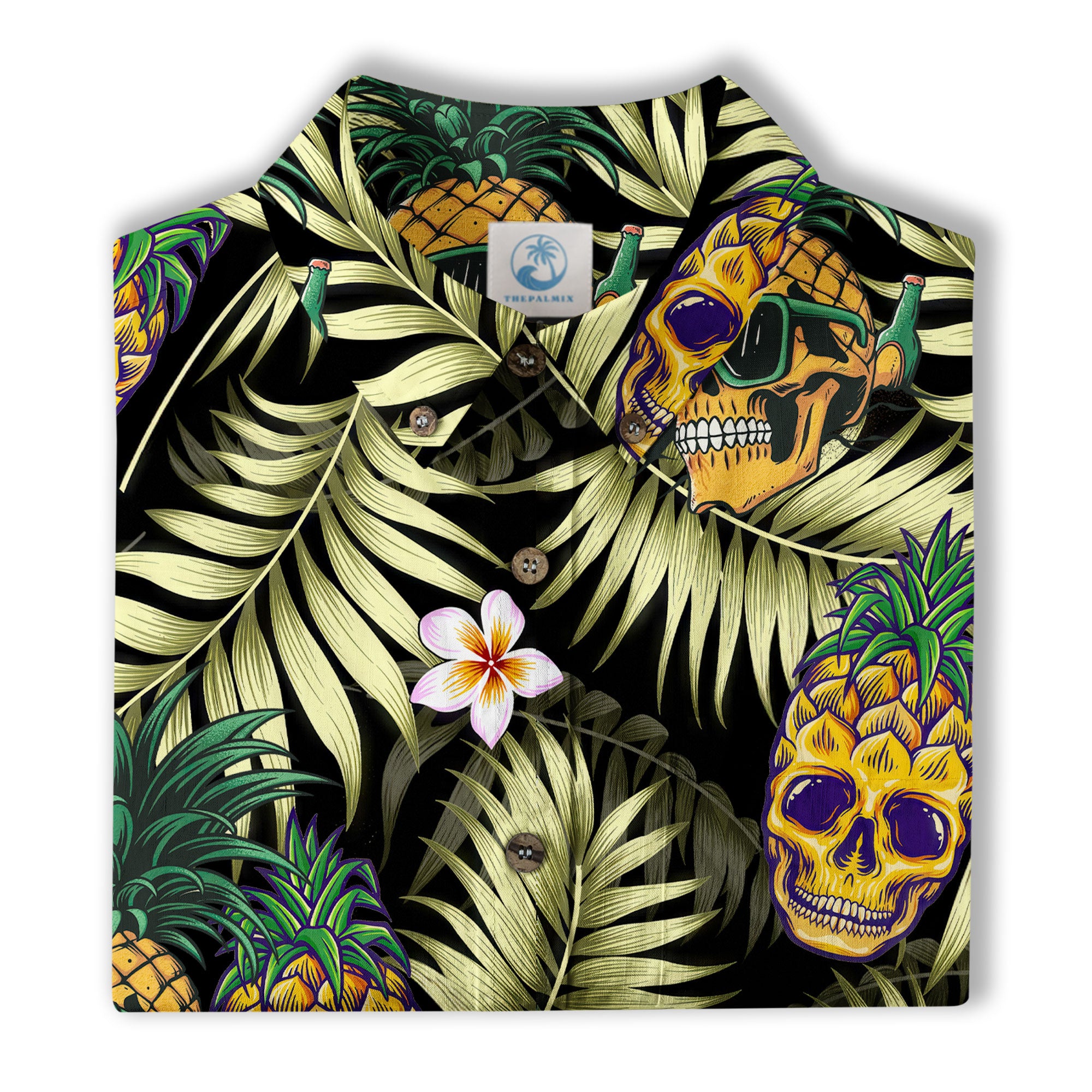 Allover Skull Hawaiian Shirt Floral Skull Rose Pinapple Hawaiian - The Palmix