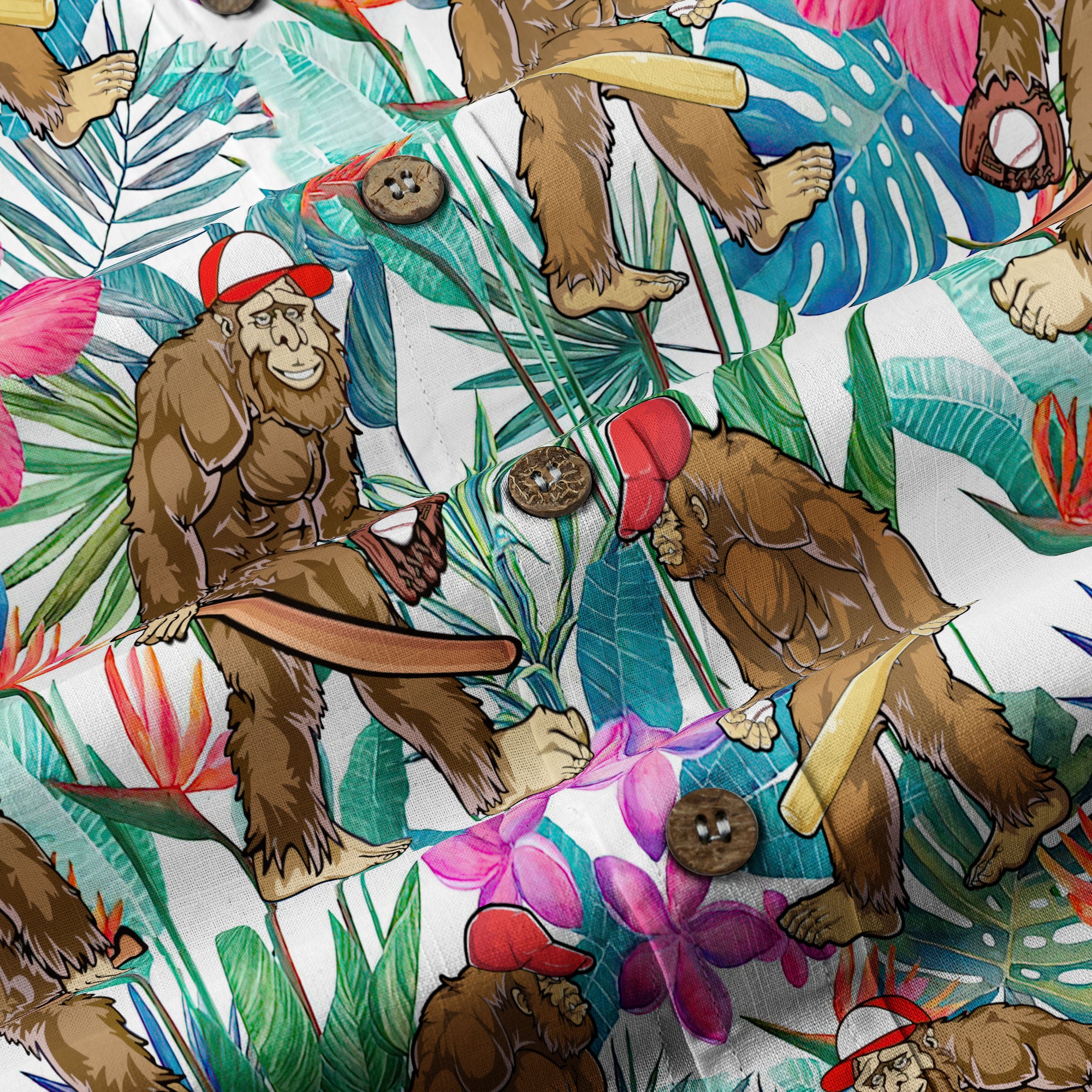 Tropical Bigfoot Alien Hawaiian Shirts for Men Women, Bigfoot Sasquatch Summer Beach Aloha Button Down Shirt - The Palmix