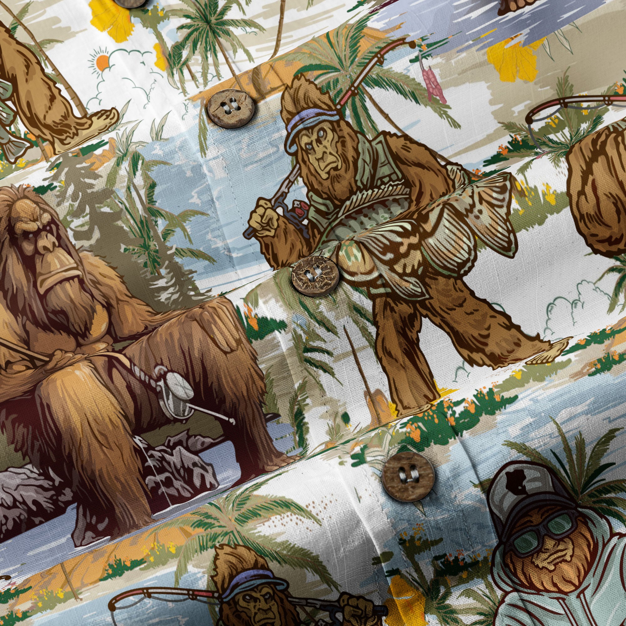 Tropical Bigfoot Alien Hawaiian Shirts for Men Women, Bigfoot Sasquatch Summer Beach Aloha Button Down Shirt - The Palmix