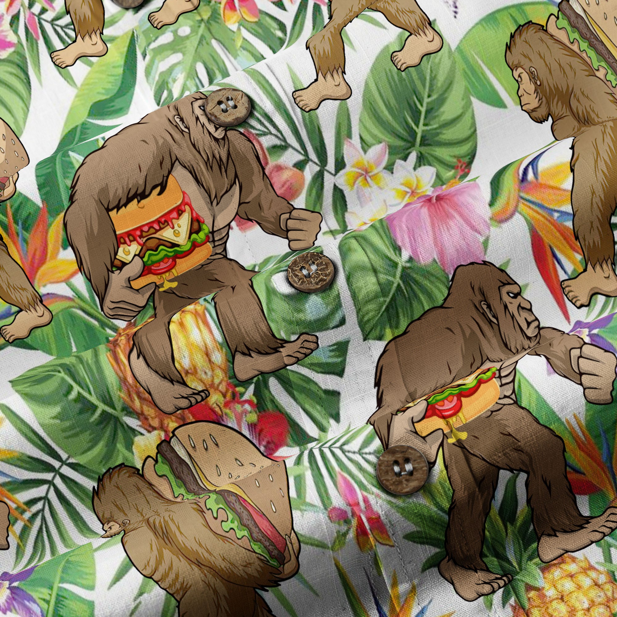 Bigfoot Burger Hawaiian Shirts for Men, Bigfoot Aloha Pattern Button Down Short Sleeve - The Palmix