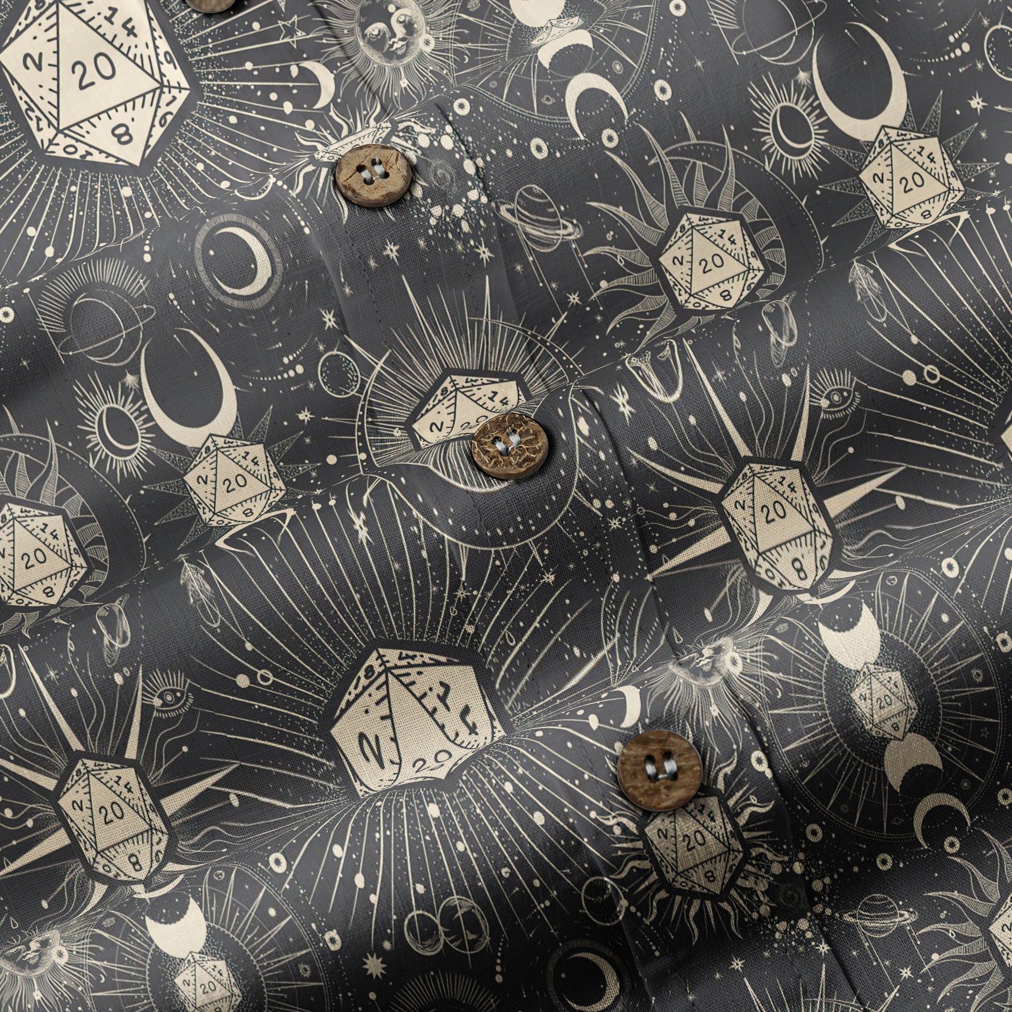 DND Celestrial Dice Pattern Aloha Hawaii Shirt, D20 Stars Constellation, Sun and Crescent Button Down Shirt - The Palmix
