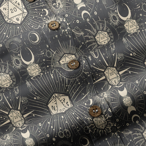 DND Celestrial Dice Pattern Aloha Hawaii Shirt, D20 Stars Constellation, Sun and Crescent Button Down Shirt - The Palmix