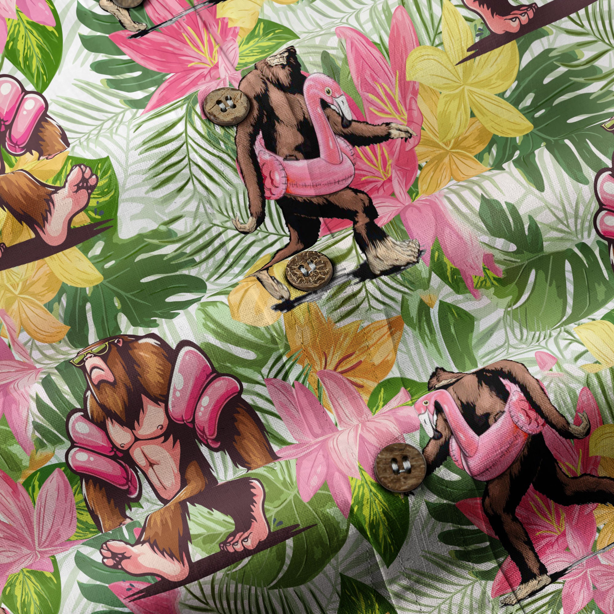Tropical Bigfoot Hawaiian Shirt Men Women, Bigfoot Flamingo Hawaiian Shirt Summer Beach Aloha Short Sleeve Button Down - The Palmix