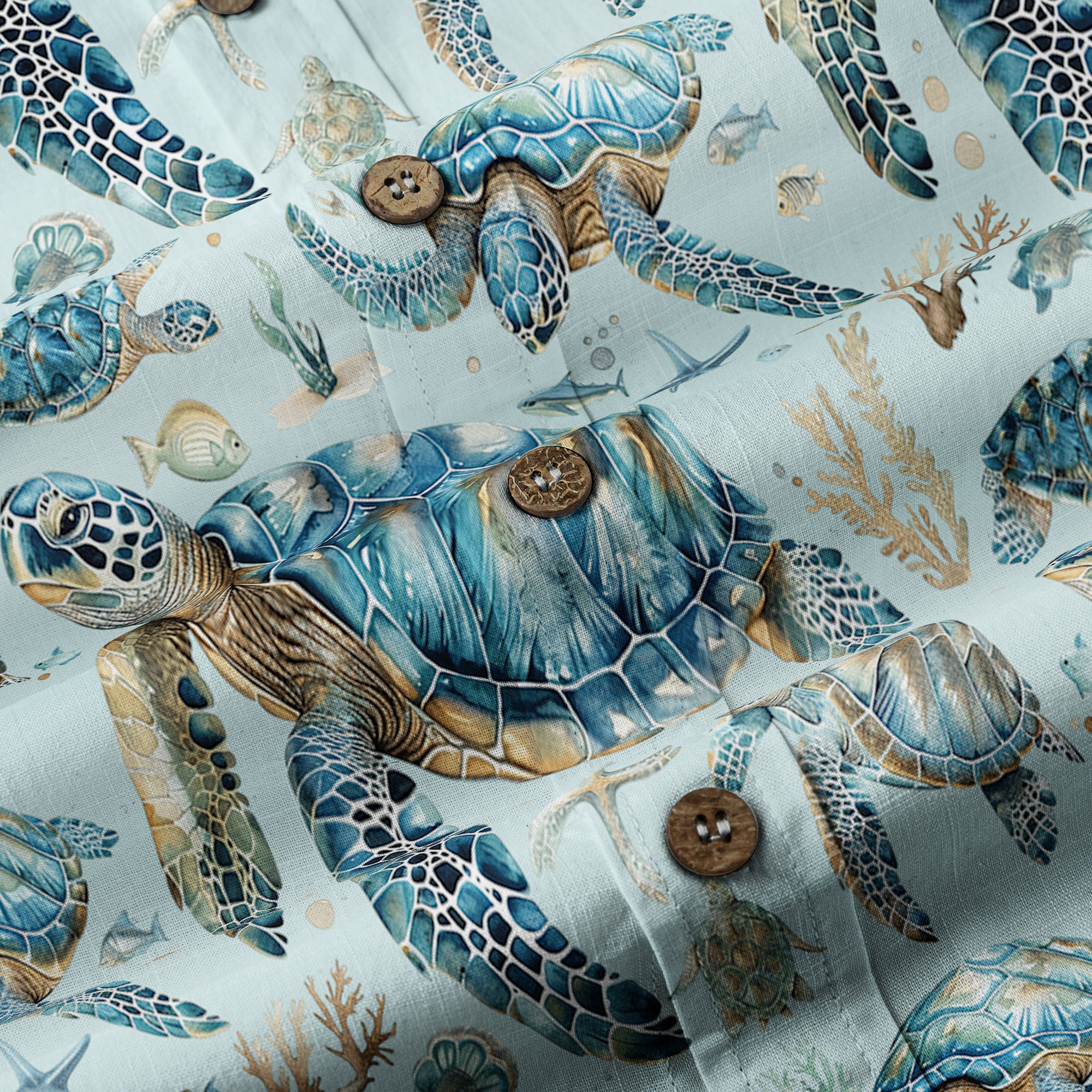 Blue Tribal Sea Turtle Hawaiian Shirt, Aloha Tropical Summer Beach Button Up Shirt - The Palmix