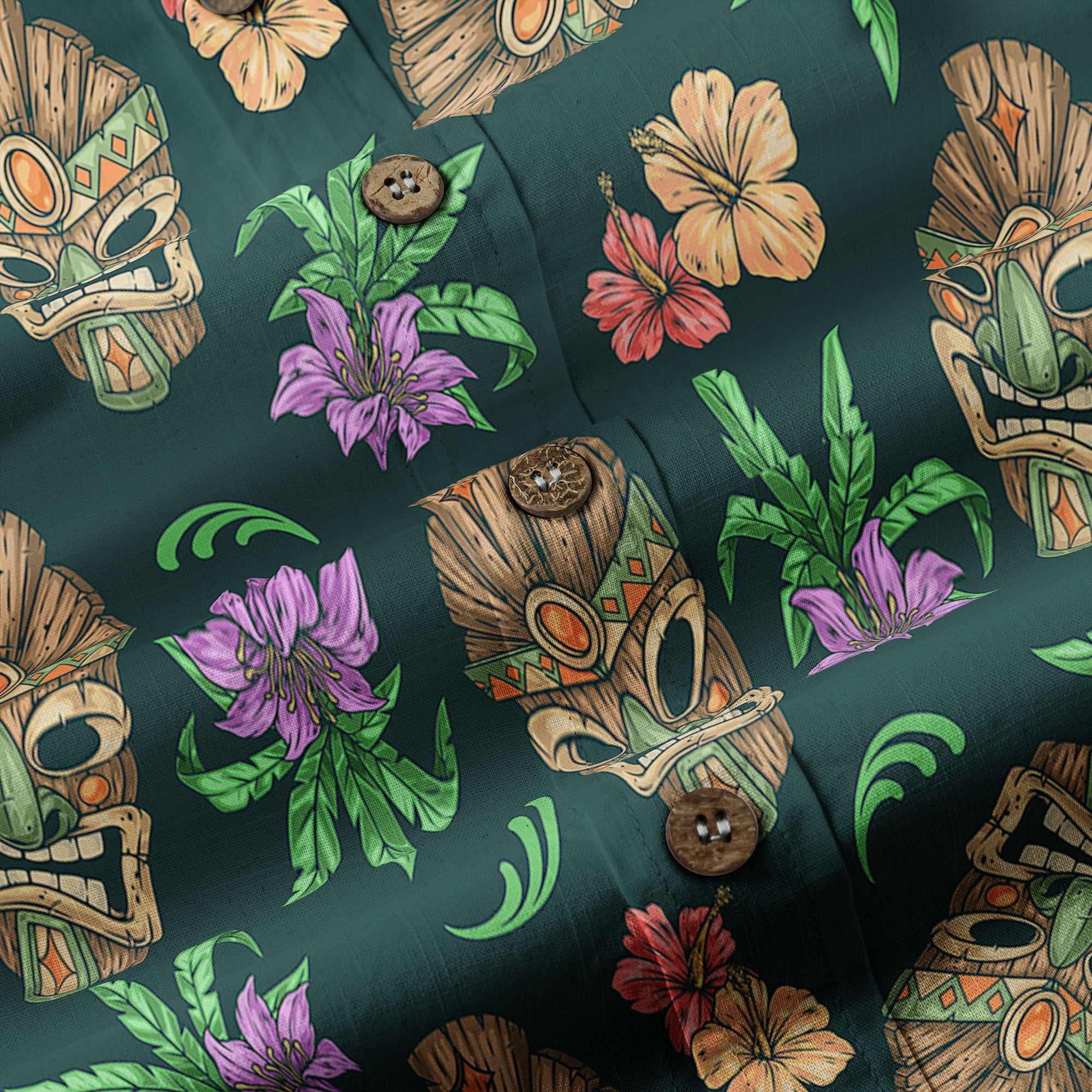 Tiki Mask Pattern Hawaiian Shirt, Tiki Floral Pattern Hawaii Shirt - The Palmix