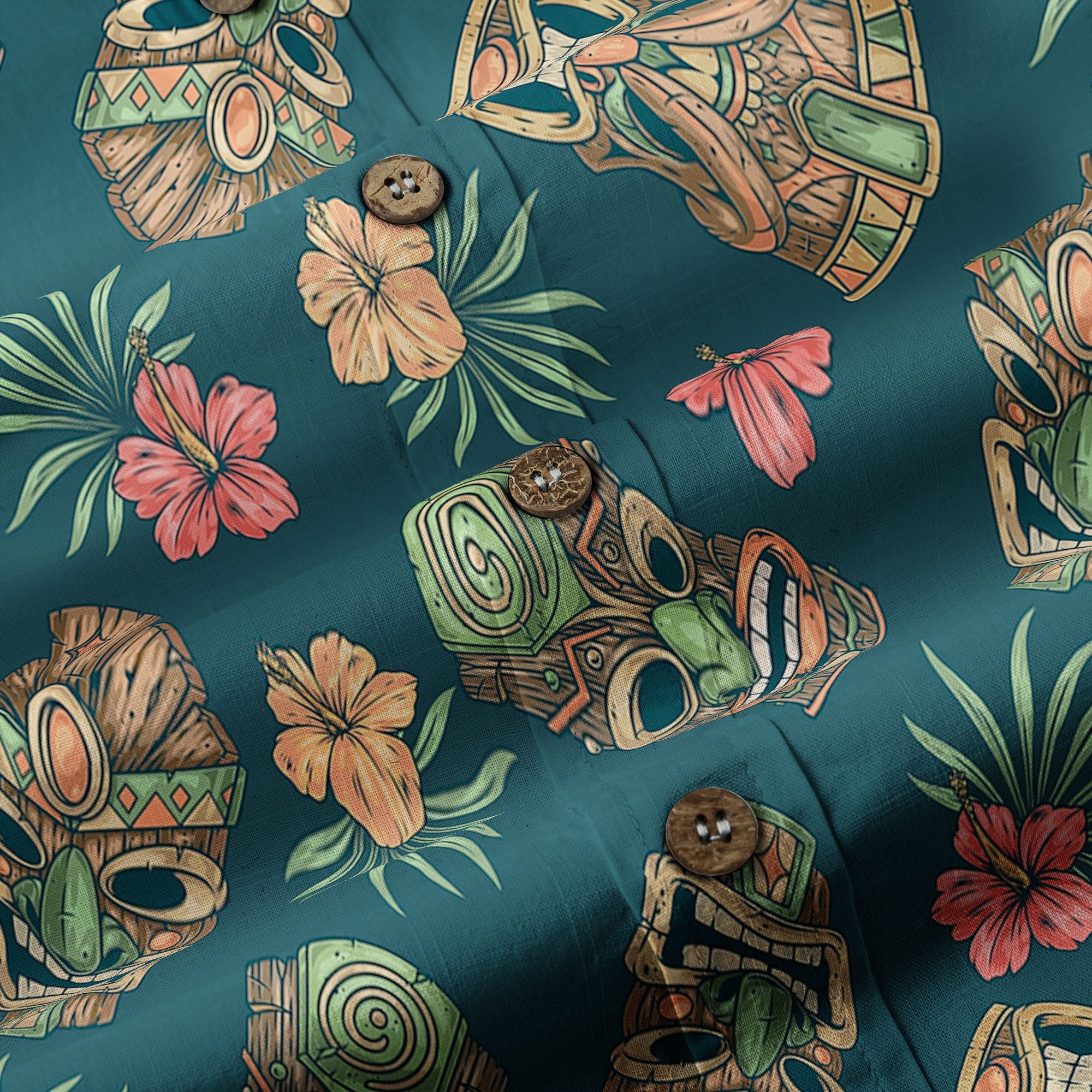 Tiki Mask Pattern Hawaiian Shirt, Hibiscus Hawaii Shirt - The Palmix