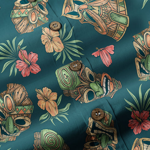Tiki Mask Pattern Hawaiian Shirt, Hibiscus Hawaii Shirt - The Palmix