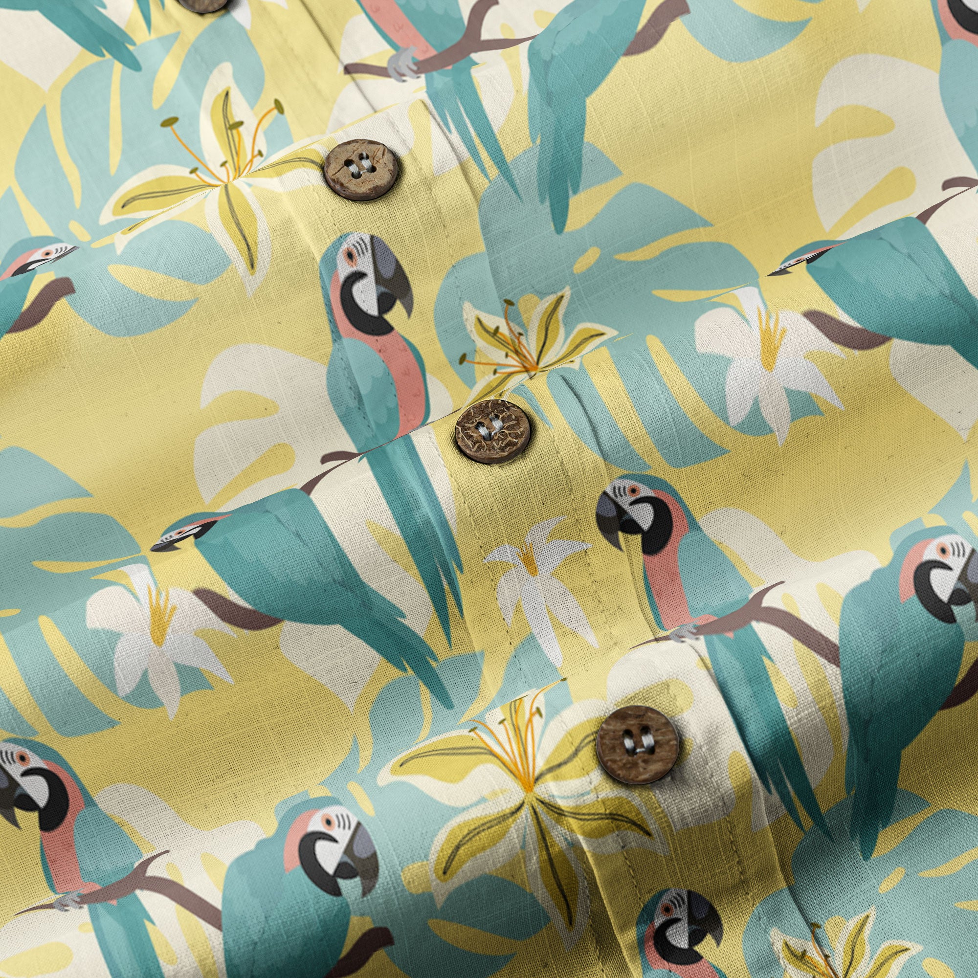 Tropical Parrot Summer Hawaiian Button Down Shirt, Parrot Flowers Pattern Hawaii Shirt - The Palmix