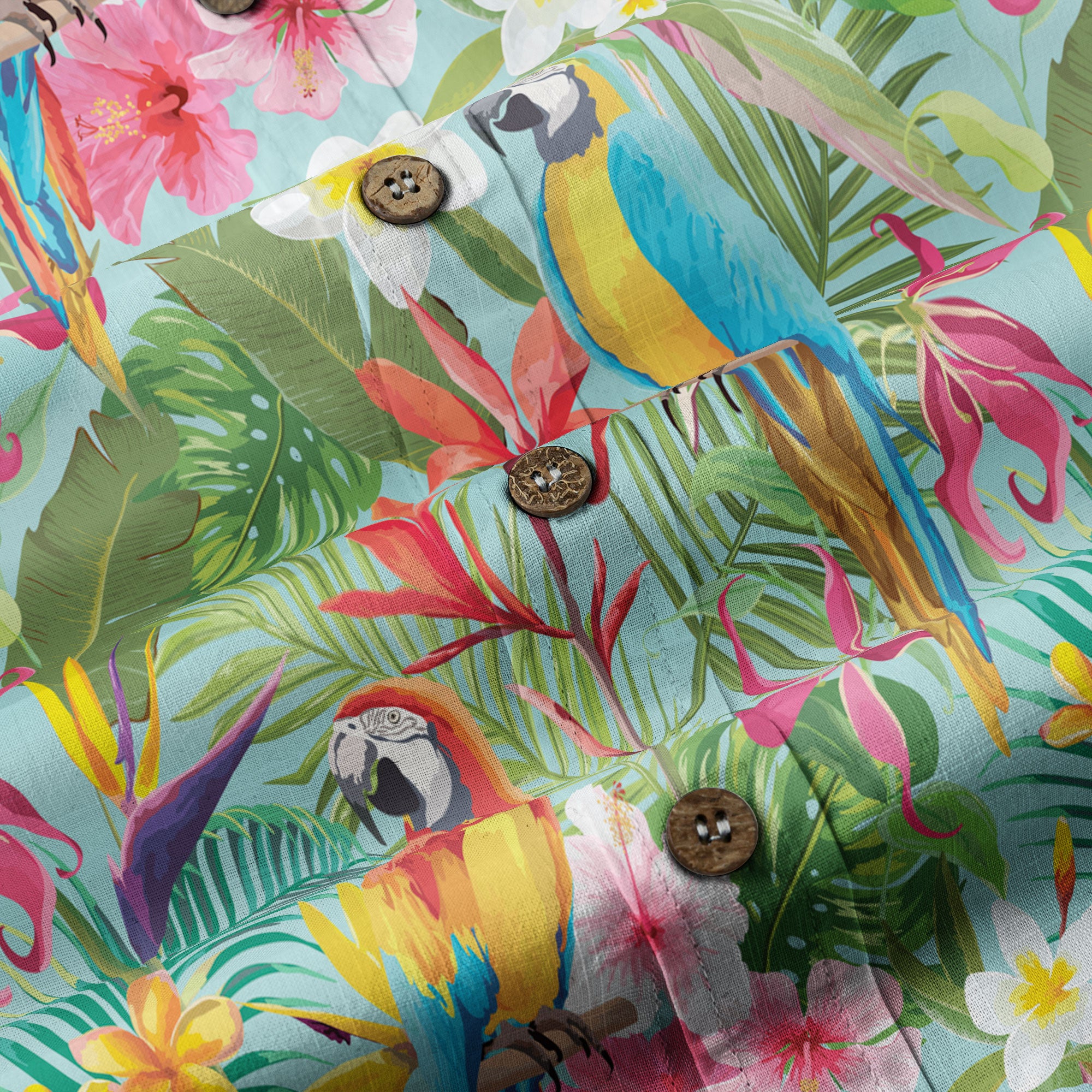 Tropical Parrot Summer Hawaiian Button Down Shirt, Parrot Flowers Pattern Hawaii Shirt - The Palmix