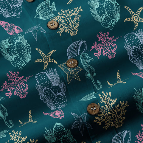 Vintage Ocean Print Hawaiian Shirts for Men Women, Sea Animal Aloha Summer Beach Shirt - The Palmix