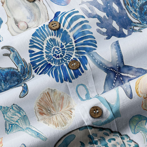 Vintage Ocean Print Hawaiian Shirts for Men Women, Sea Animal Aloha Summer Beach Shirt - The Palmix