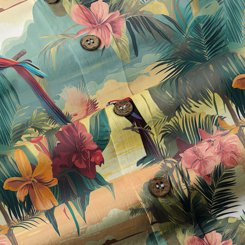 Flamingo Classic Aloha Hibiscus Hawaiian Shirt, Luau Party Outfit, Vacation Beachwear - The Palmix