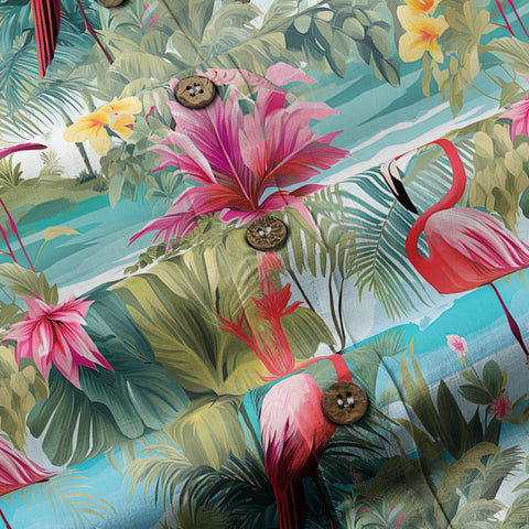 Colorful Flamingo Palm Leaf Hawaiian Shirt, Vintage Aloha Shirt, Island Vacation Wear - The Palmix