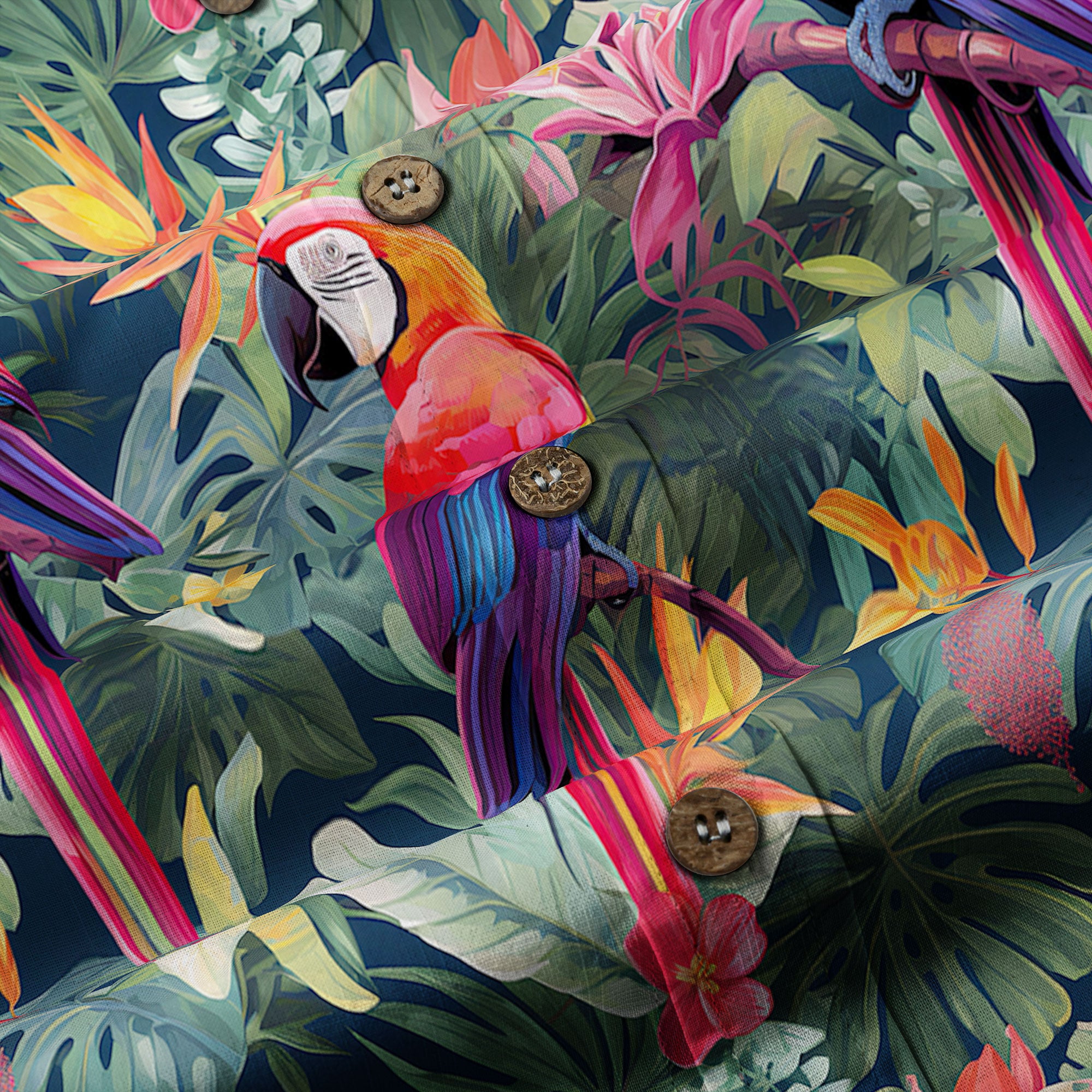Colorful Flamingo Palm Leaf Hawaiian Shirt, Vintage Aloha Shirt, Island Vacation Wear - The Palmix