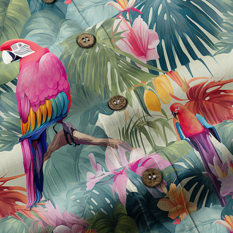Retro Parrot Tropical Getaway Hibiscus Shirt, Hawaiian Vacation Outfit Aloha Hawaii Shirt - The Palmix