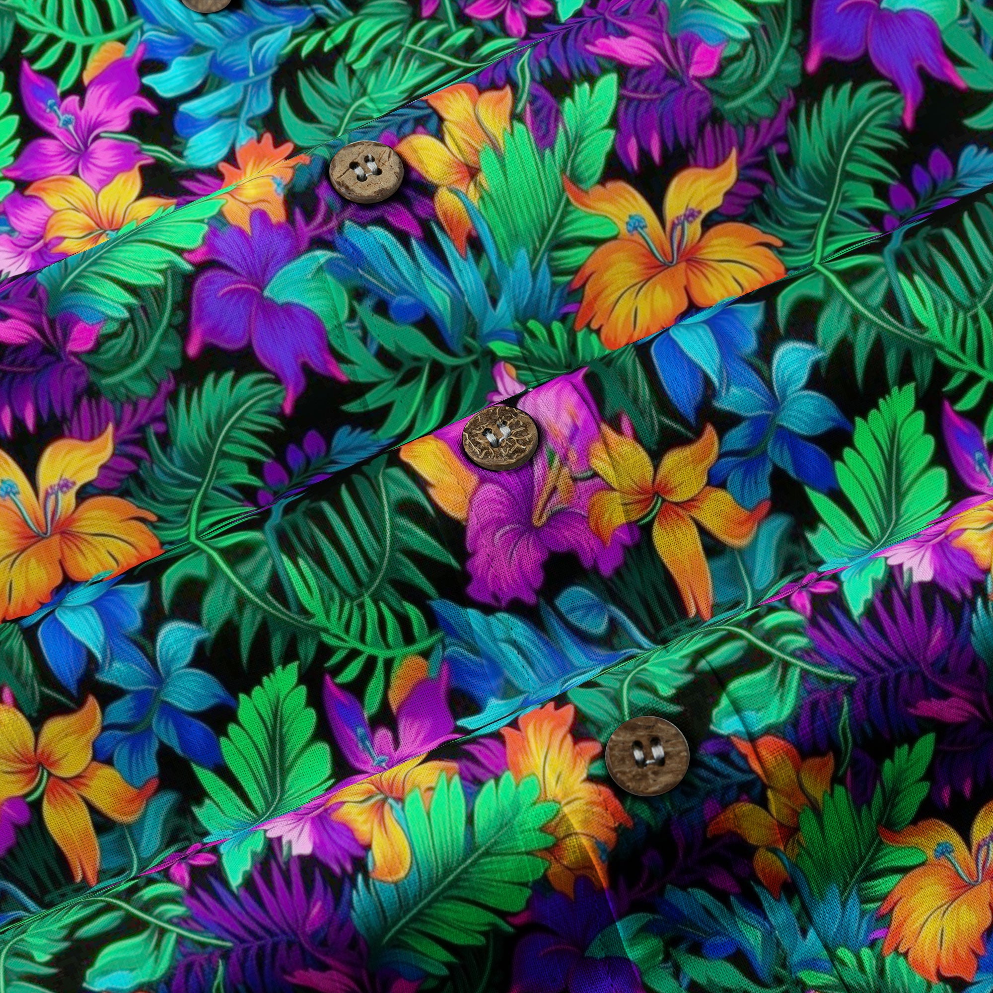 Tropical Sunset Surf & Palm Hawaiian Shirt – Vibrant Island Look – Electric Beach Pattern Aloha Hawaii Shirt - The Palmix