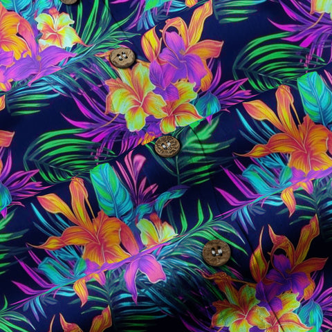 Tropical Sunset Surf & Palm Hawaiian Shirt – Vibrant Island Look – Electric Beach Pattern Aloha Hawaii Shirt - The Palmix