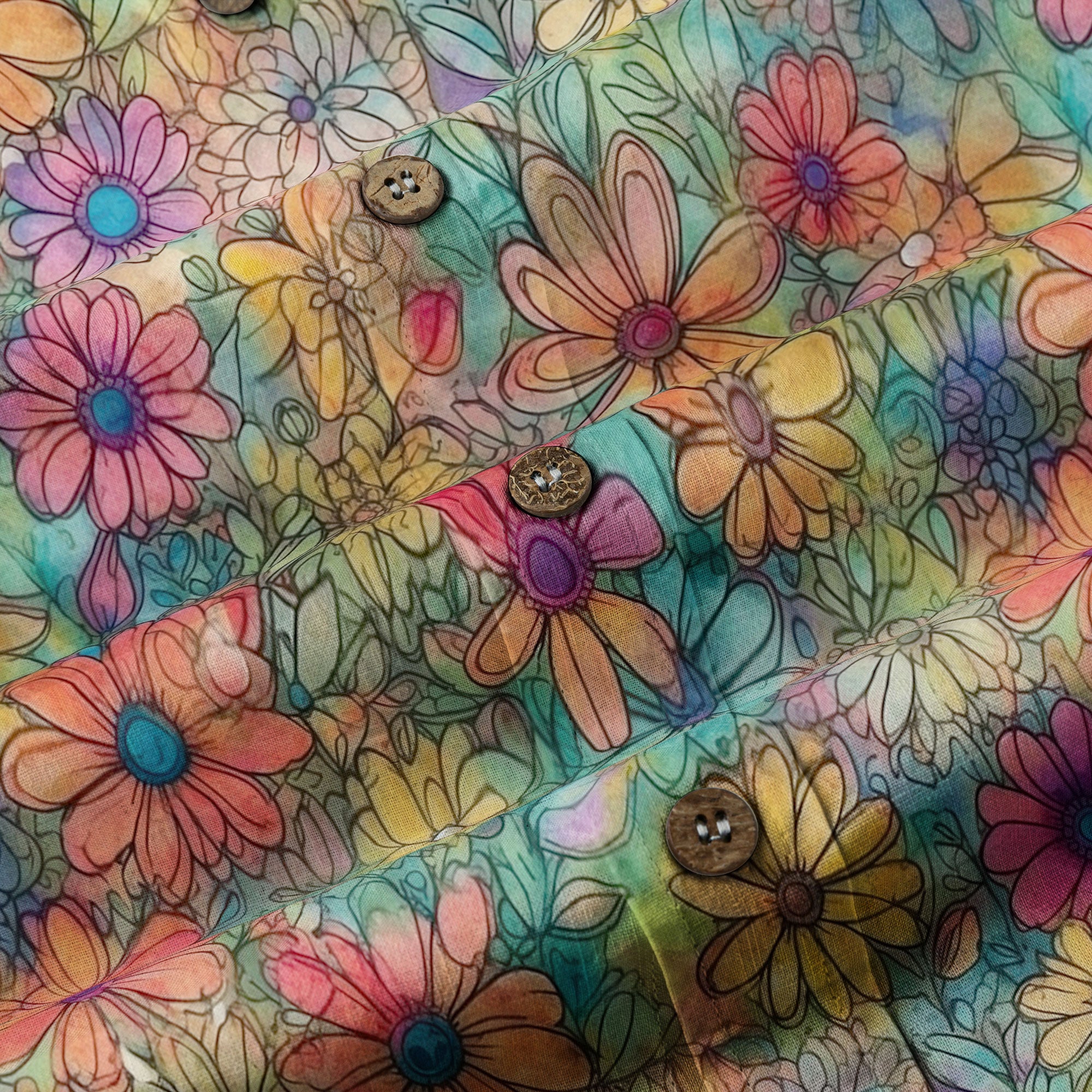 Colorful Hippie Flowers Patterns Hawaii Shirt, Groovy Floral Pattern Hawaiian Shirt for Men Women - The Palmix