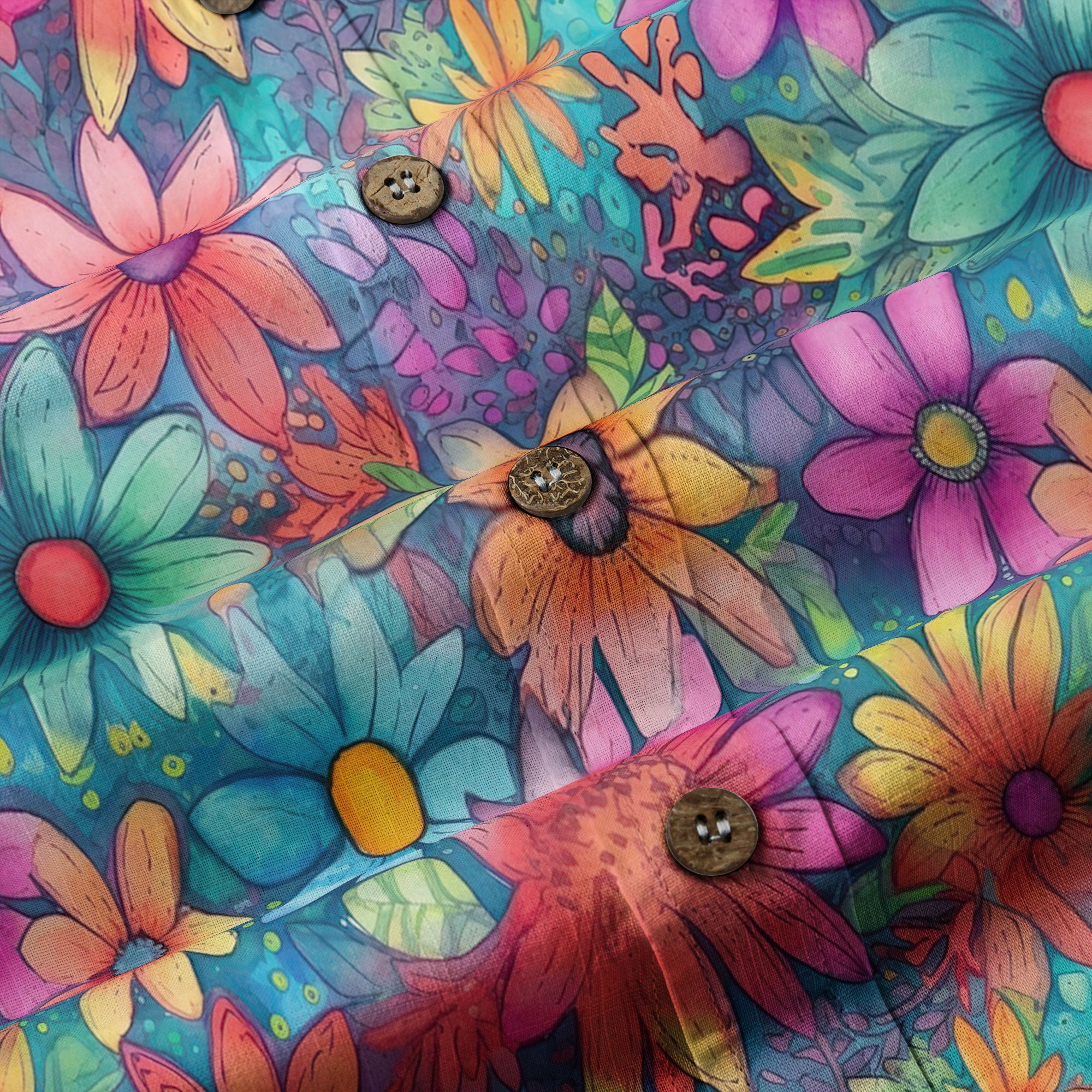 Colorful Hippie Flowers Patterns Hawaii Shirt, Groovy Floral Pattern Hawaiian Shirt for Men Women - The Palmix