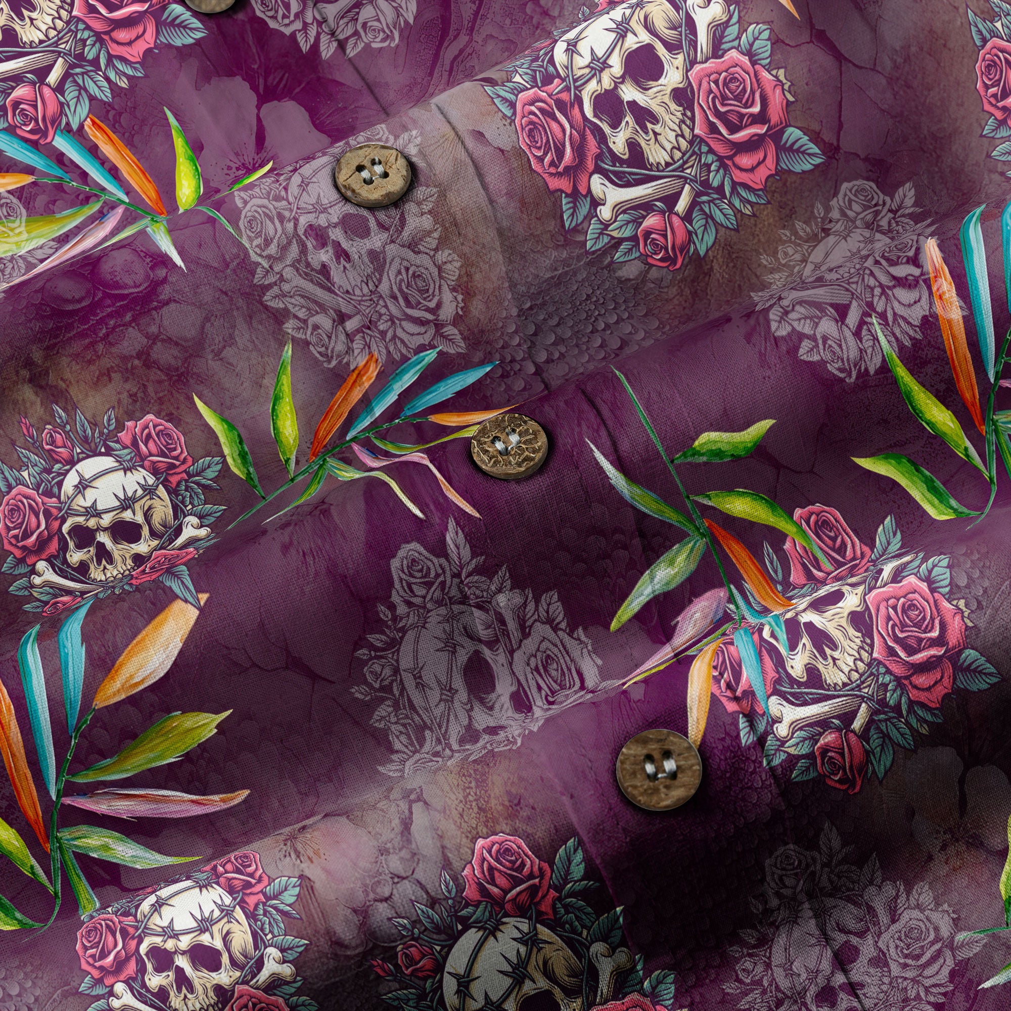 Allover Skull Hawaiian Shirt Floral Skull Rose Pinapple Hawaiian - The Palmix