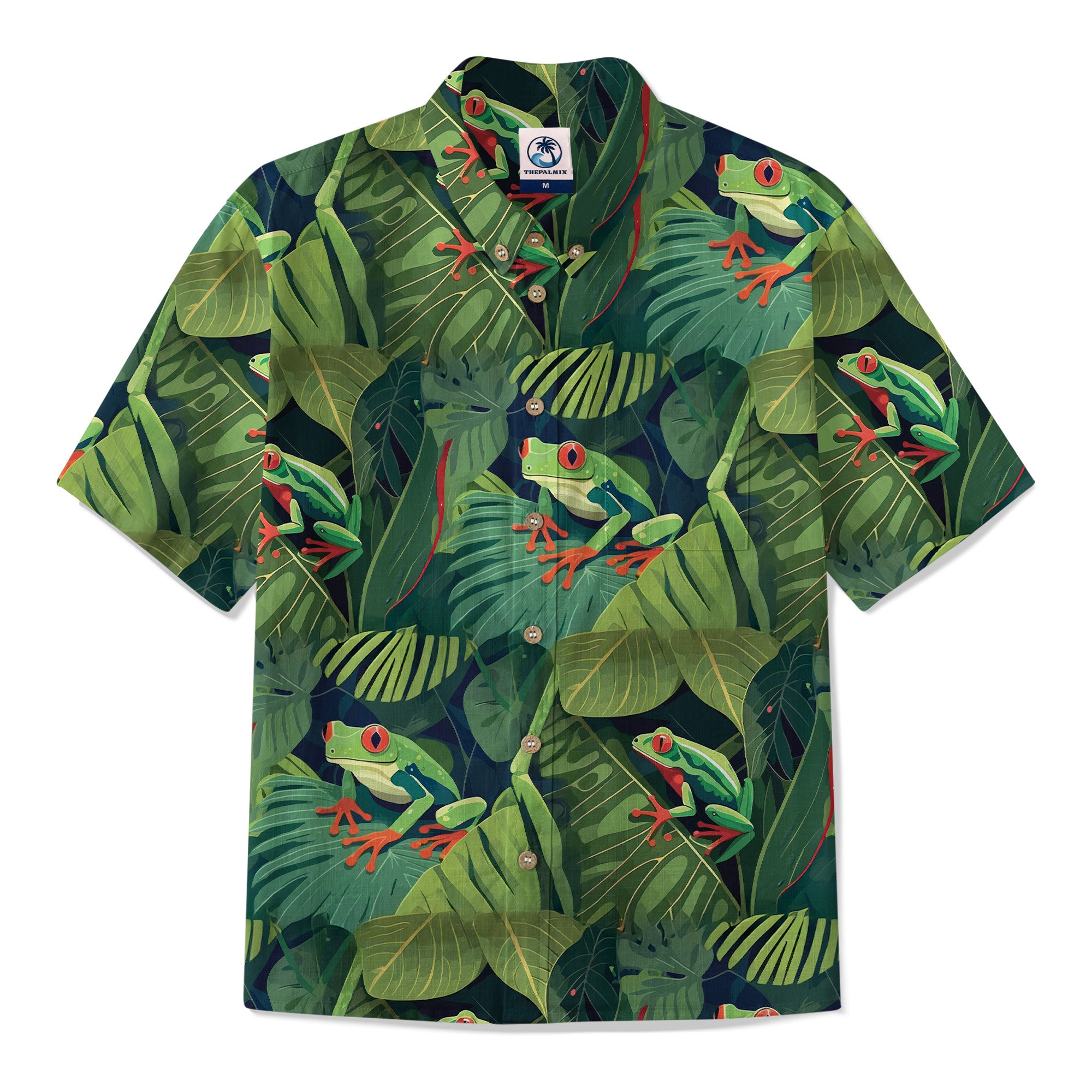 Tropical Red-eyed Frog Hawaiian Shirt Palm Leaves Aloha Frog Cute Tropical Hawaiian Shirt