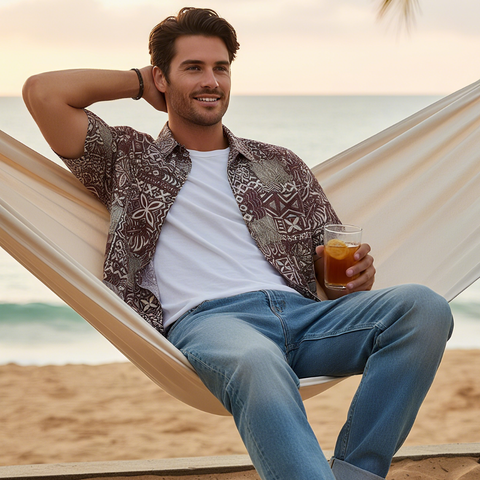 “Tapa Mosaic” – Retro Polynesian Aloha Shirt