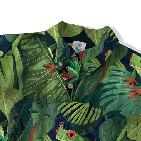 Tropical Red-eyed Frog Hawaiian Shirt Palm Leaves Aloha Frog Cute Tropical Hawaiian Shirt
