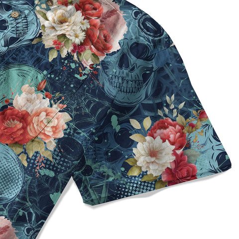 Tropical Skull Floral Hawaiian Shirt Roses Flower Shirt