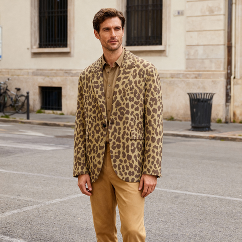 Men's Leopard print Flat Lapel Collar Blazer