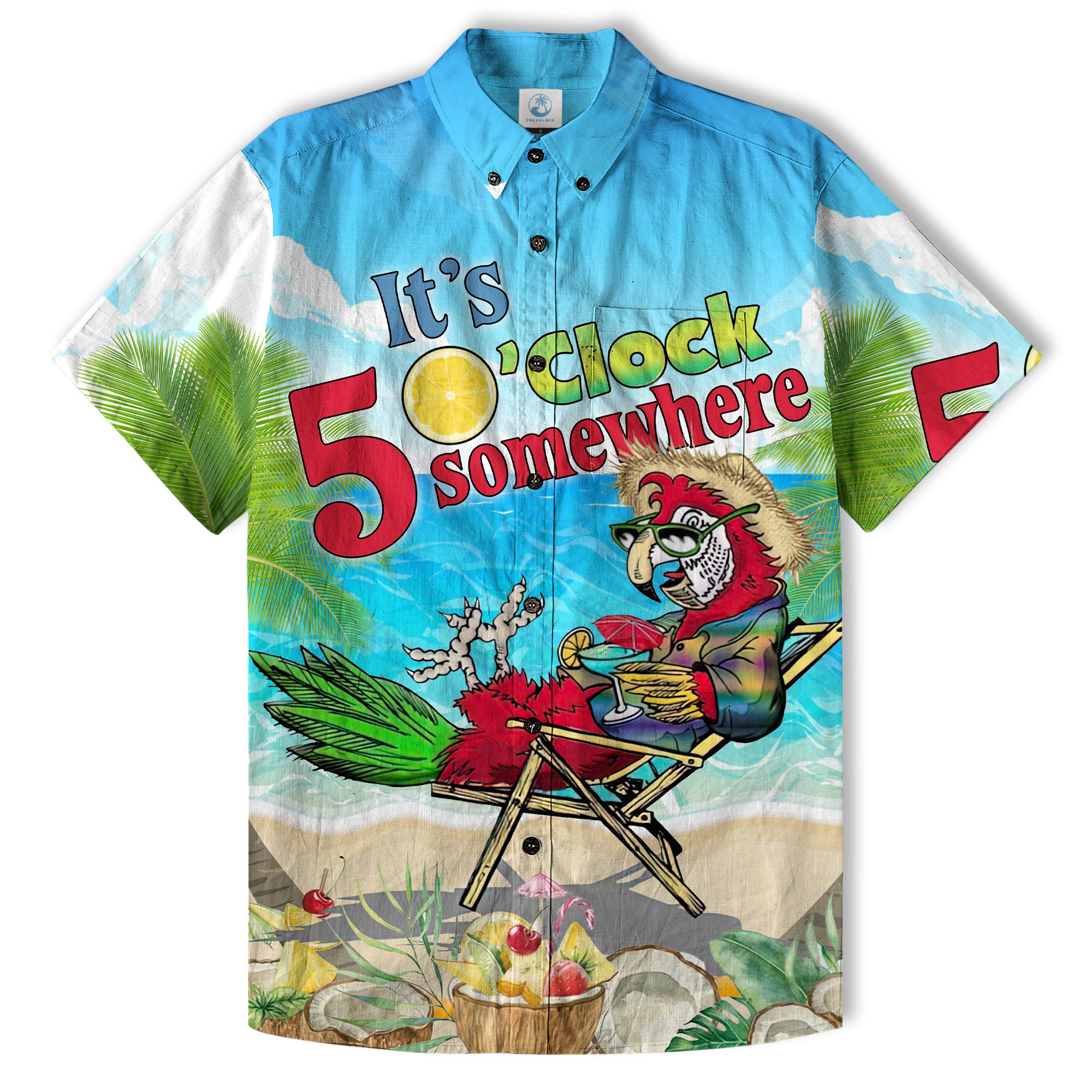 Parrot Summer Party Hawaiian Shirt, It's 5 Oclock Somewhere Button Up Shirt, Cocktail Tropical Hawaiian Shirt - The Palmix